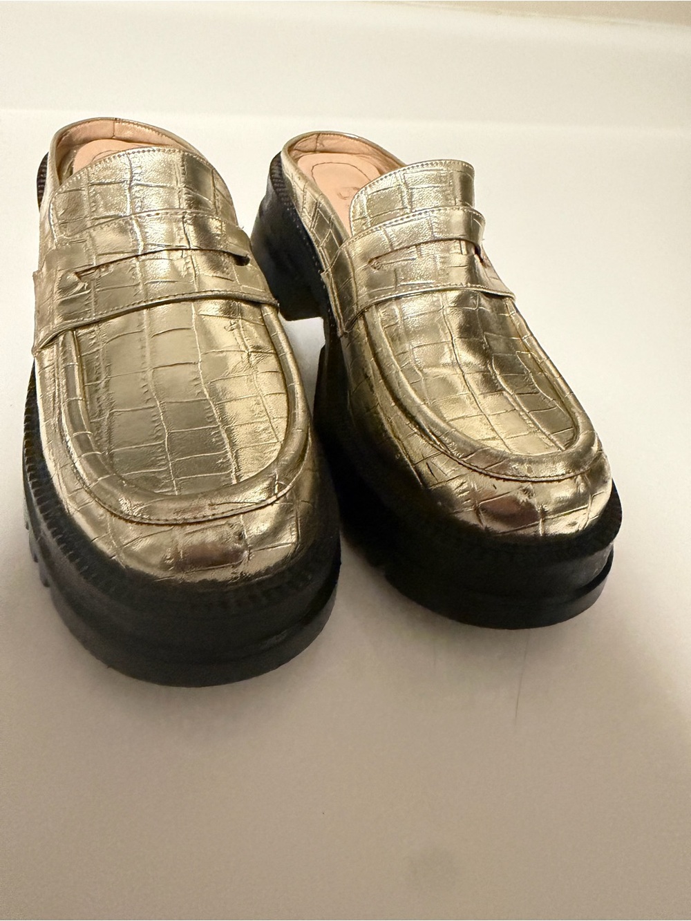 Metallic Gold Croc-Embossed Penny Loafer Women - Size 37